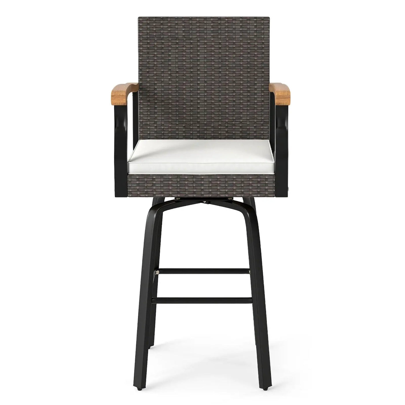 Set of 2 Outdoor 360¬∞ Swivel Bar Stool with Cushion and Acacia Wood Armrests by DirectDeals