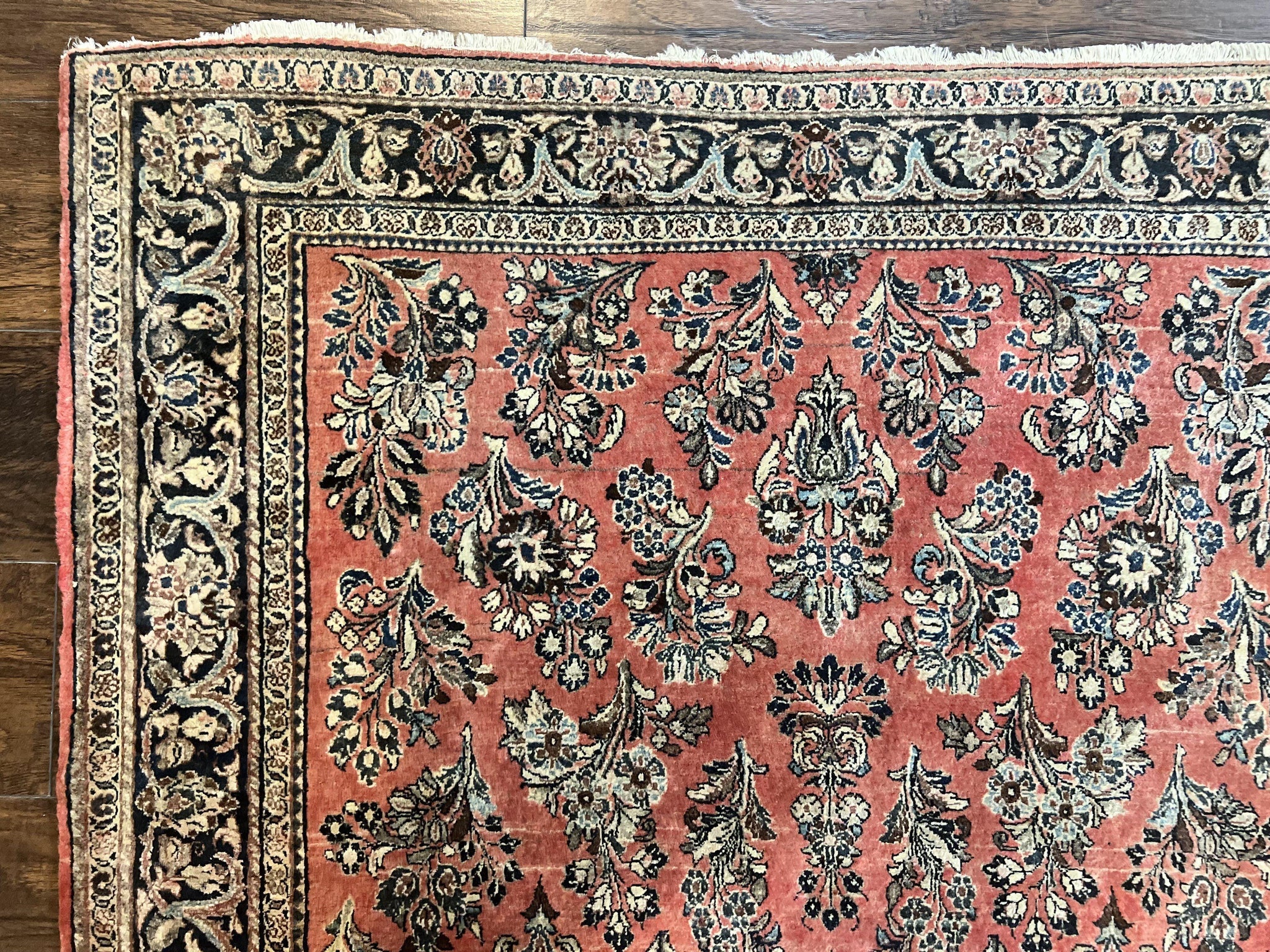 Antique Persian Sarouk Rug 4x7, Hand Knotted Wool Red Persian Carpet, Floral, Fine 300 KPSI by Jewel Rugs