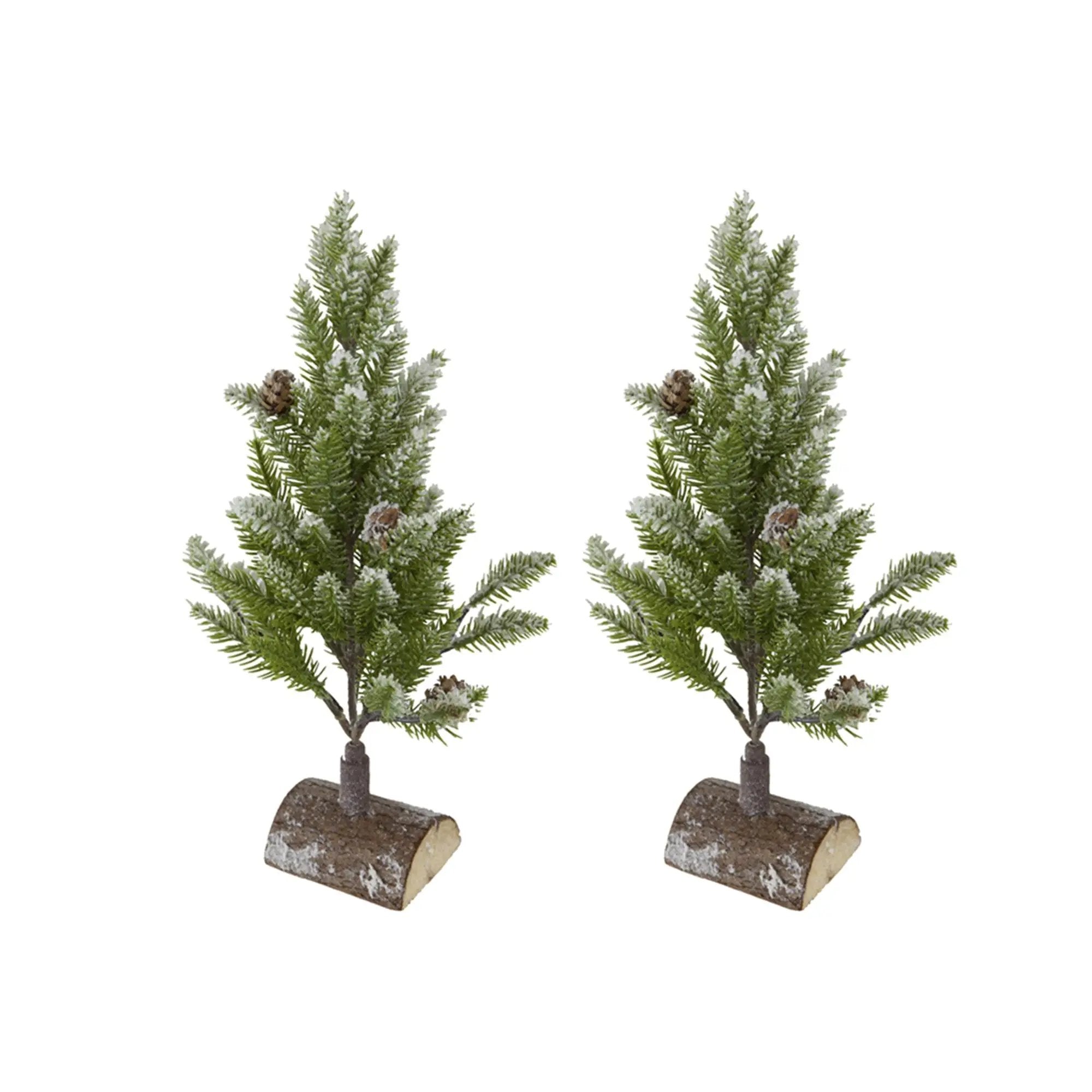 Set of 2, 13.5" Christmas PVC Tree On Wood Base With Snow by HouseOfZazla