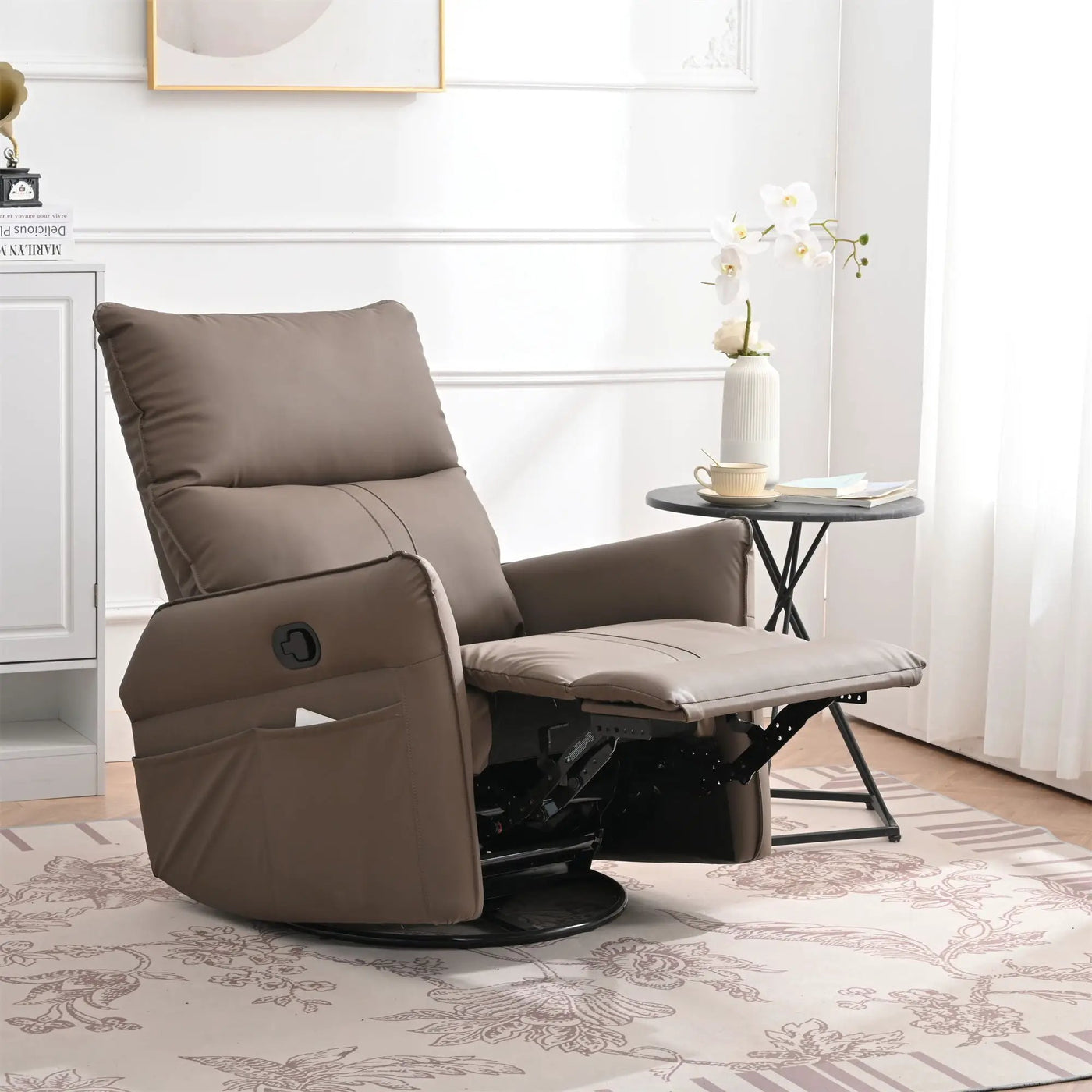 360° Modern Small Rocking Swivel Recliner Chair With Side Pocket by HouseOfZazla