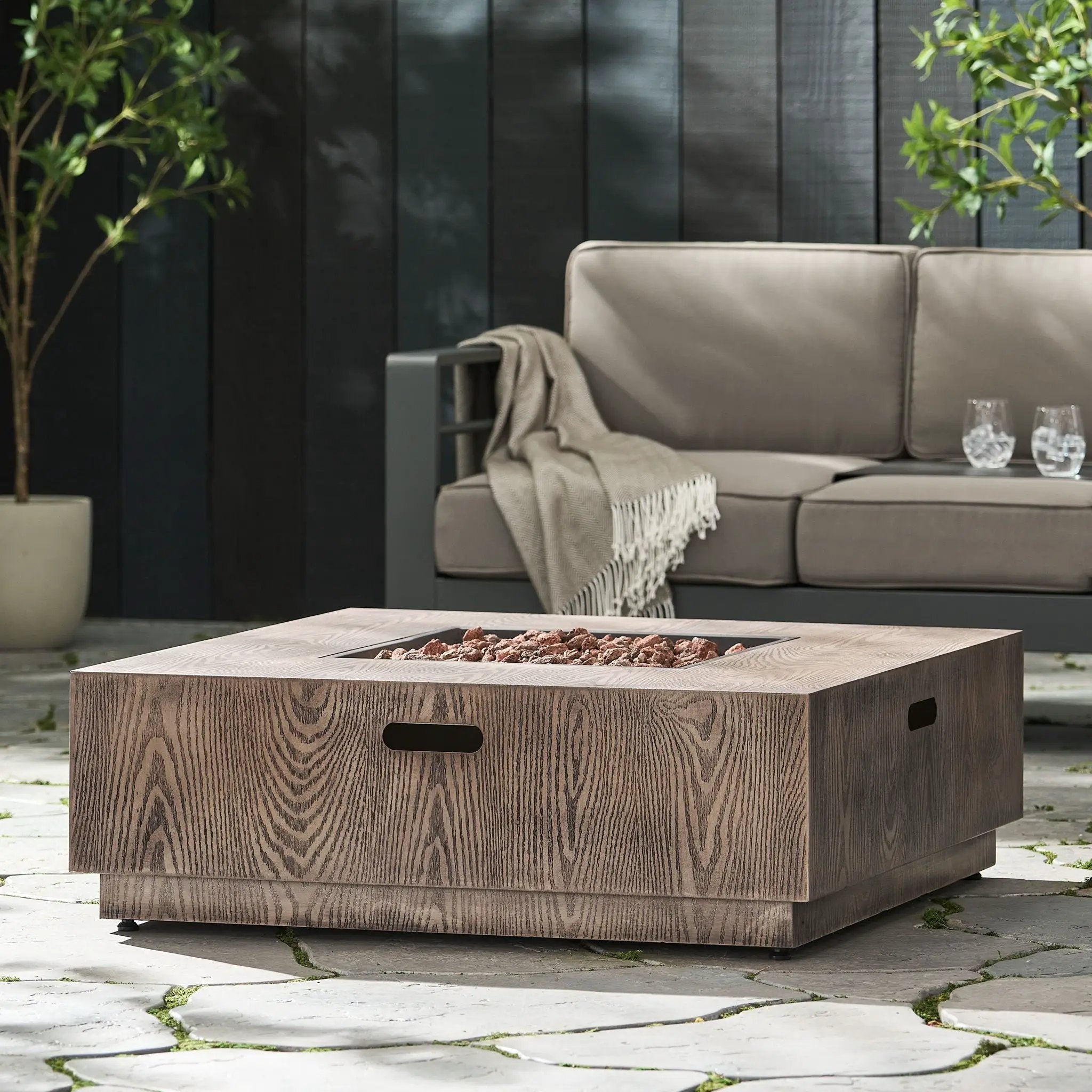Wellington Square Iron Fire Pit With Wood Pattern Design And 50,000 Btu Output by HouseOfZazla