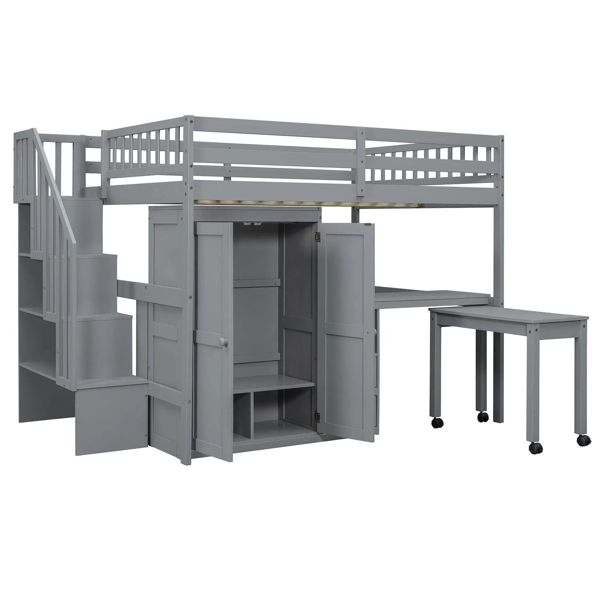Loft Bed With Stairs, Bookshelf, Drawers, Desk & Wardrobe, Space Saving Multifunctional Furniture by HouseOfZazla