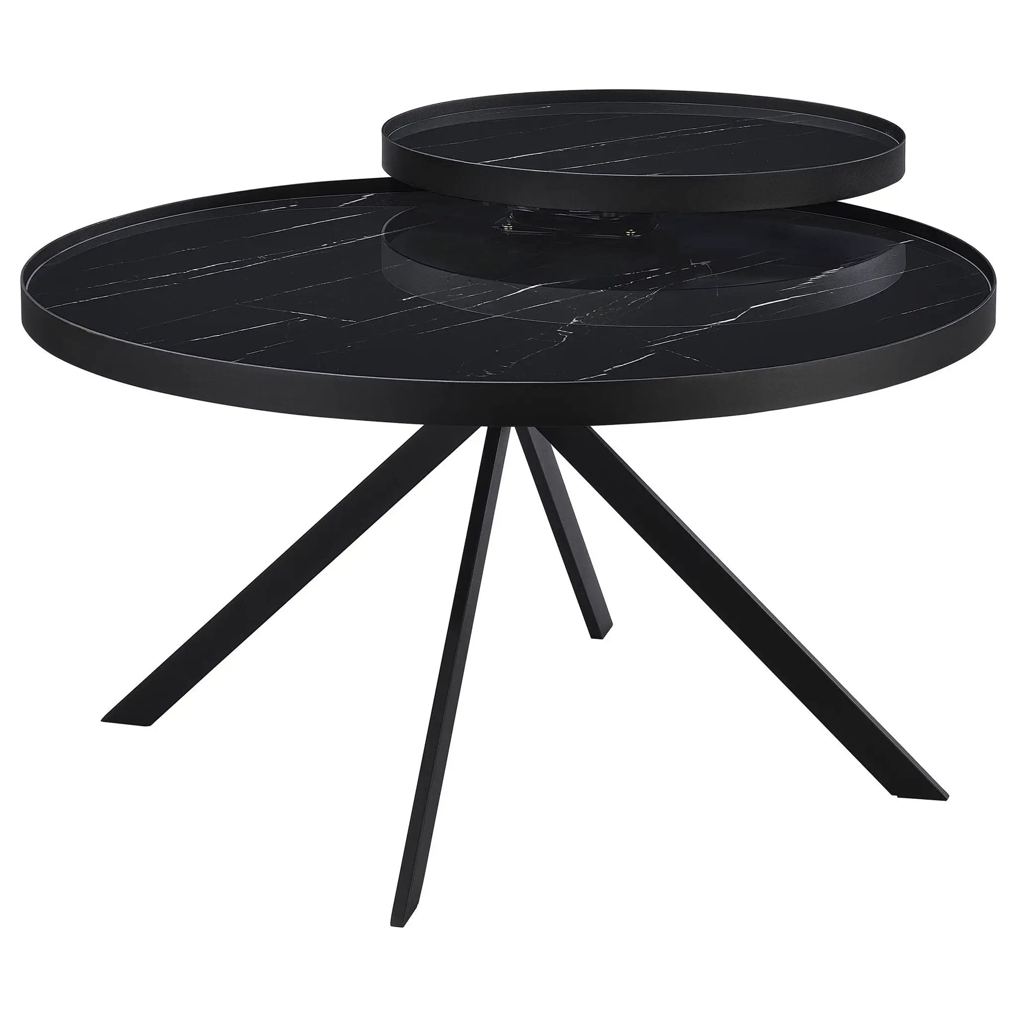 Briggs Round Marble Printed Glass Top Coffee Table Black by Unique Piece Furniture