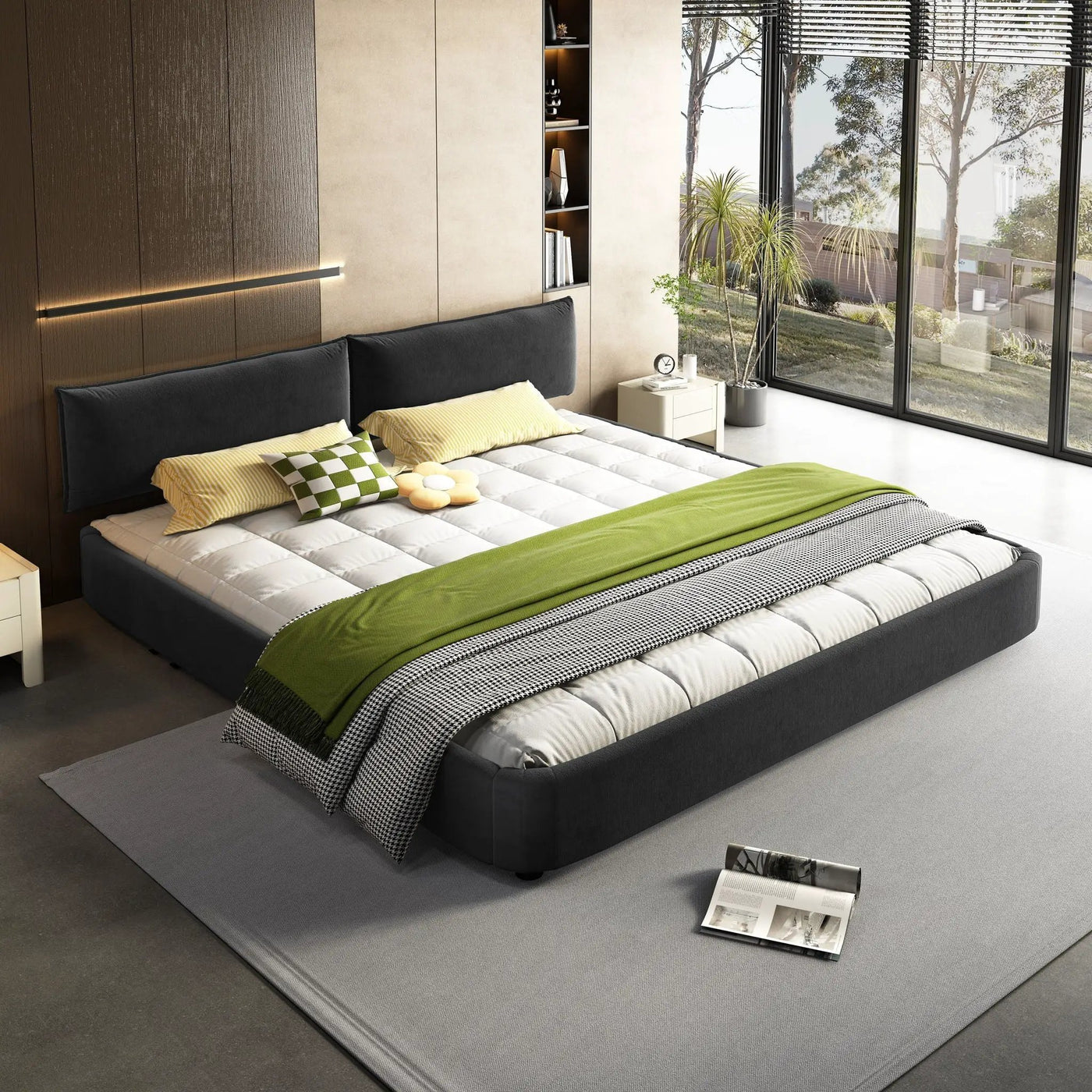 Cloud Bed Frame With Oversized Padded Movable Headboard by HouseOfZazla