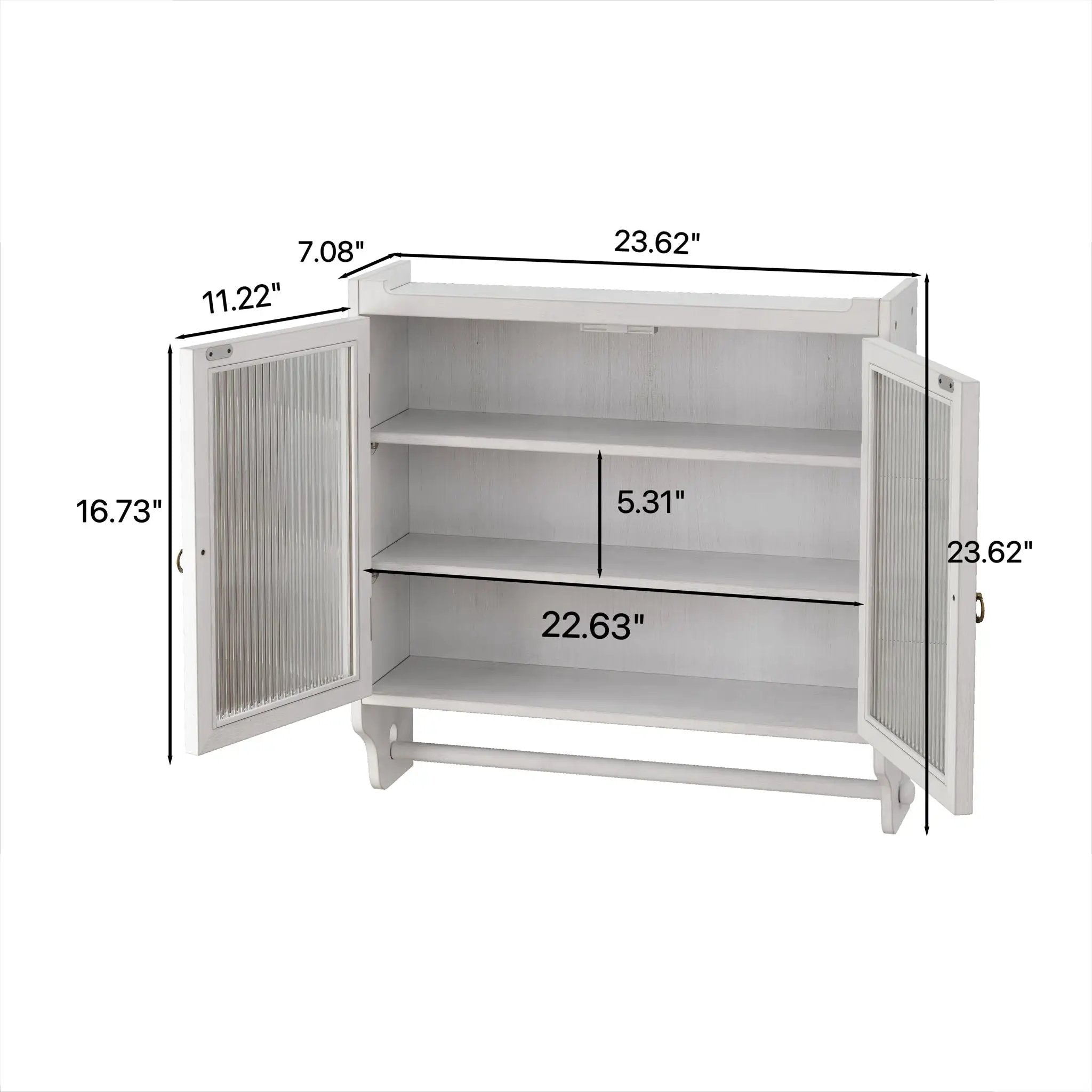 Vintage Double Door Wall Cabinet With Three Tiers Storage And Towel Rack - White Washed by Unique Piece Furniture
