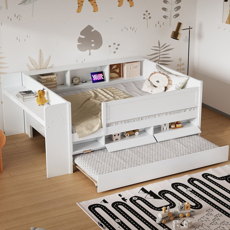 Twin Daybed with Trundle, Storage, Study Desk & USB Charging Station – White, photo 11 of 16