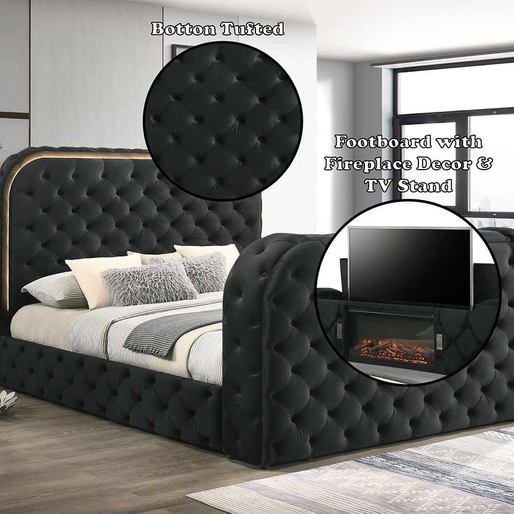 Kana - Bed With LED, Fireplace & TV Stand, photo 13 of 21