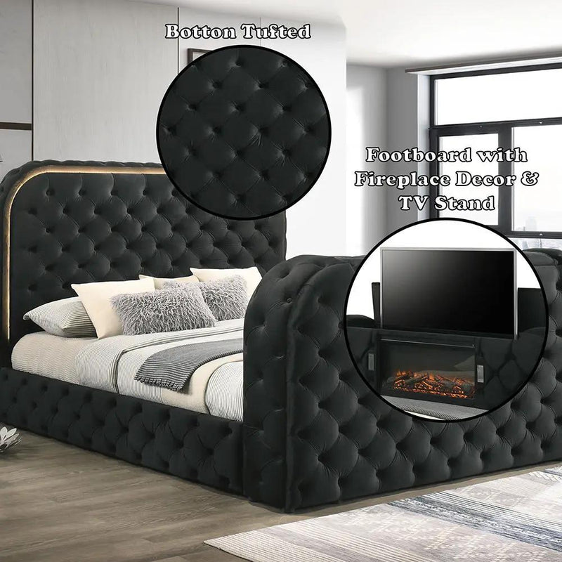 Kana - Bed With LED, Fireplace & TV Stand by Unique Piece Furniture
