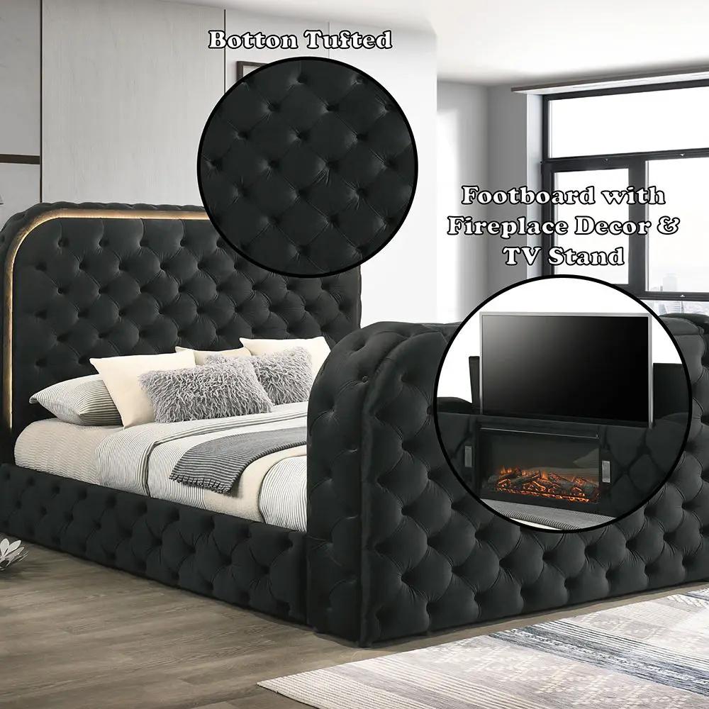 Kana - Bed With LED, Fireplace & TV Stand by Unique Piece Furniture