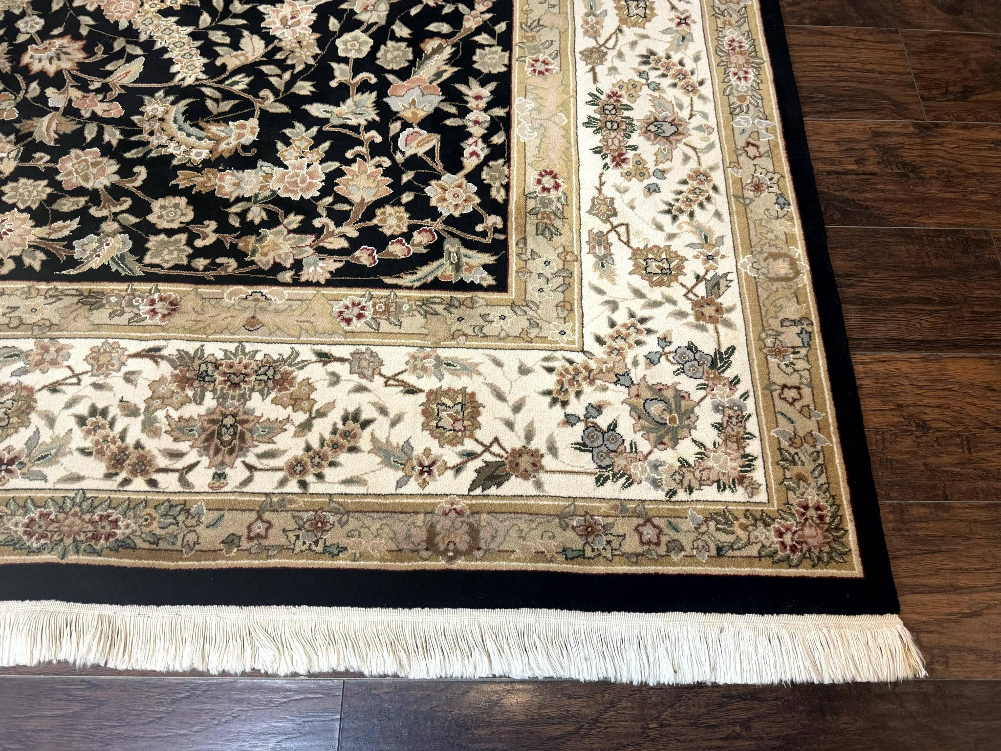 Sino Persian Rug 9x12, Floral Medallion, Black and Ivory, Elegant by Jewel Rugs