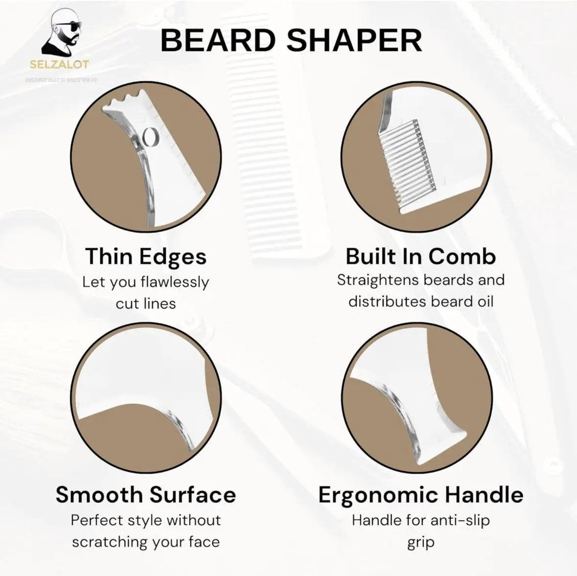 Beard Shaper for Men Beard Lineup Tool for Grooming Beard Guide Shaping Tool for Straight & Curve Cut Barber Tools Goatee Shaper Beard Template for Men to Style Facial Hair by Selzalot