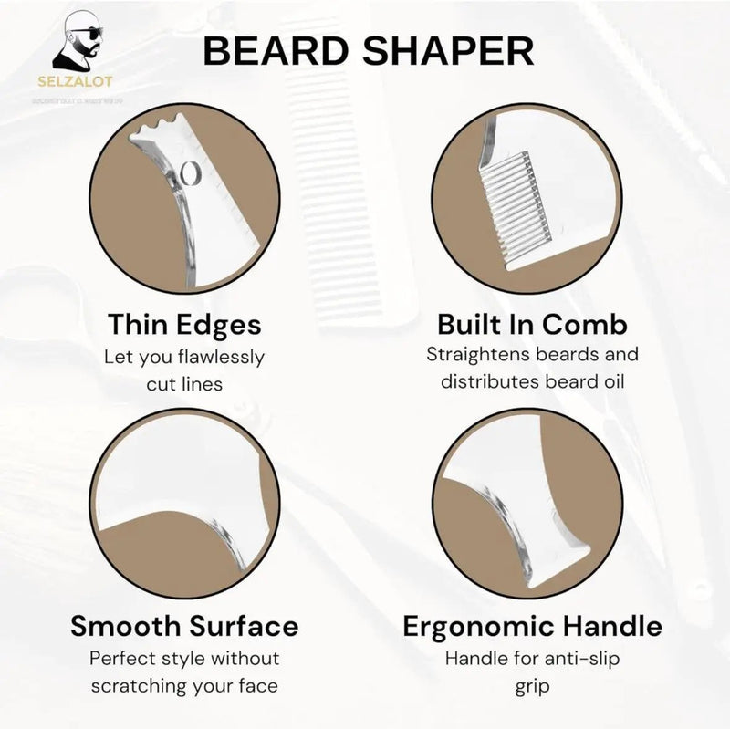 Beard Shaper for Men Beard Lineup Tool for Grooming Beard Guide Shaping Tool for Straight & Curve Cut Barber Tools Goatee Shaper Beard Template for Men to Style Facial Hair by Selzalot