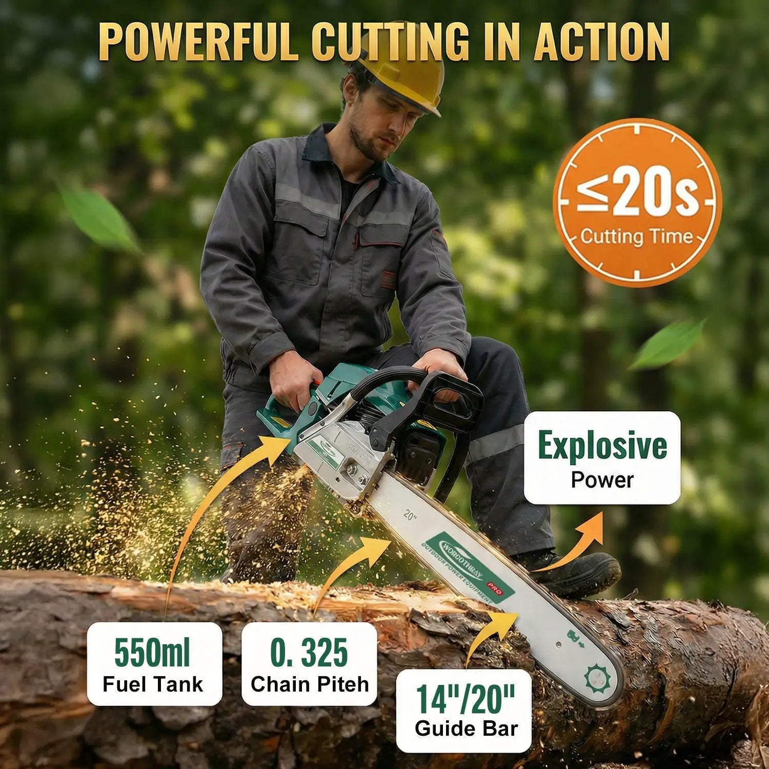 62CC 2-Stroke Gasoline Chainsaw Power Engine Wood Cutting Gas Chain Saw by HouseOfZazla
