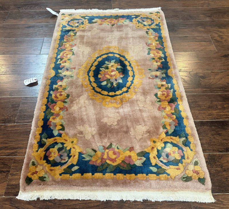 Chinese Wool Rug 3x5, Vintage 90 Line Carpet, Small Art Deco Rug by Jewel Rugs