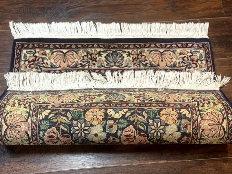 Square Pak Persian Small Rug 2.7 x 2.7, William Morris Design, Dark Green, Floral, Handmade by Jewel Rugs