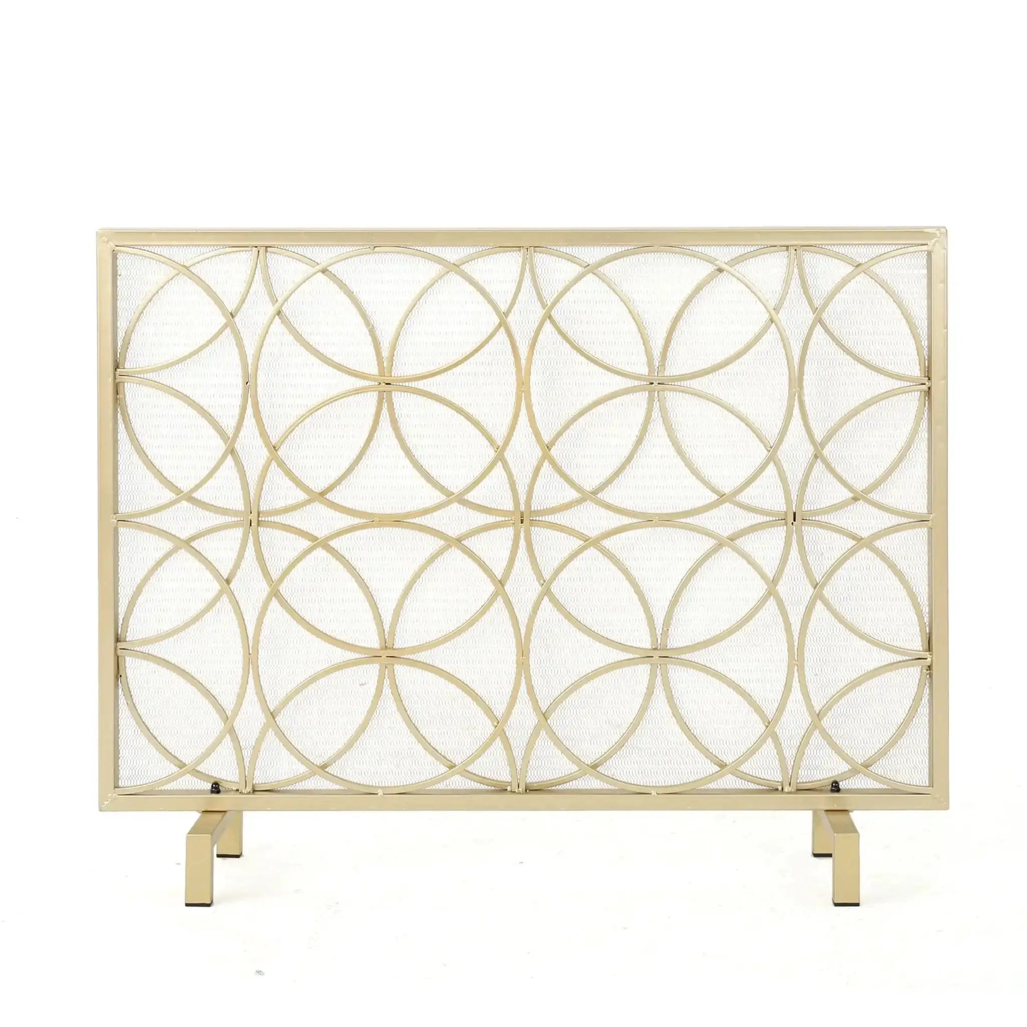 Thayer Single Panel Iron Fireplace Screen with Geometric Design by HouseOfZazla