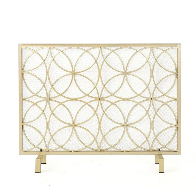 Thayer Single Panel Iron Fireplace Screen with Geometric Design by HouseOfZazla