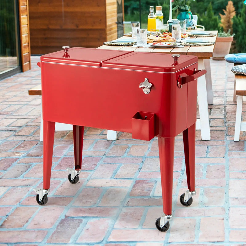 Red Portable Outdoor Patio Cooler Cart by DirectDeals