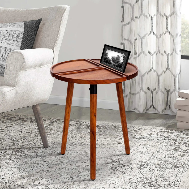Round Acacia Wood Side Accent Table by BLAKHOM