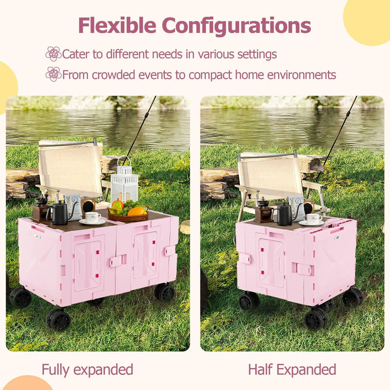 Large Foldable Utility Cart with 2-Tier Storage Crates and Telescoping Handle by DirectDeals