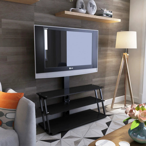 Multi-Function Angle And Height Adjustable Tempered Glass TV Stand - Black, photo 2 of 4