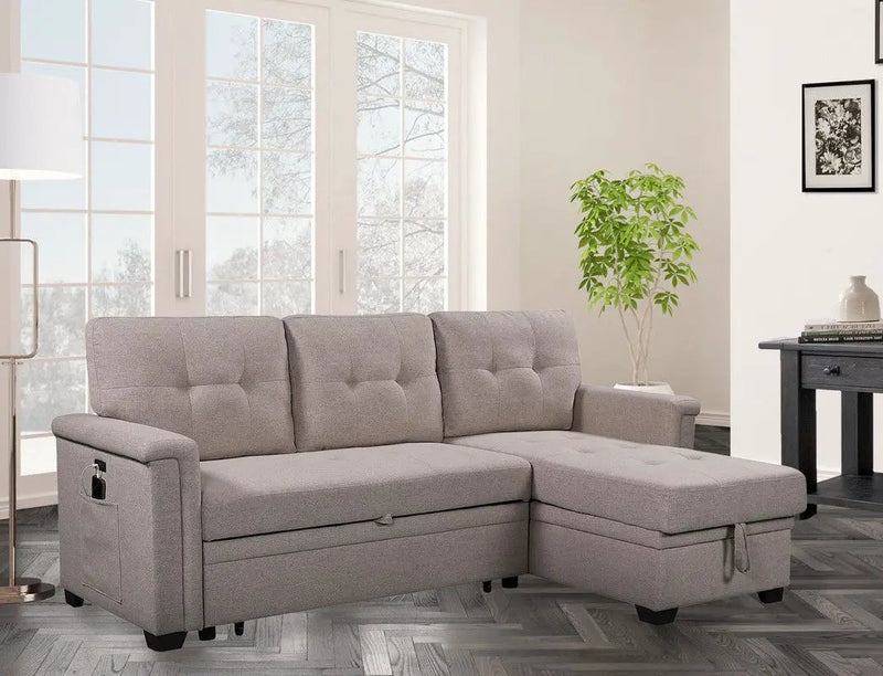 Nathan - Reversible Sleeper Sectional Sofa With Storage Chaise, USB Charging Ports And Pocket by HouseOfZazla