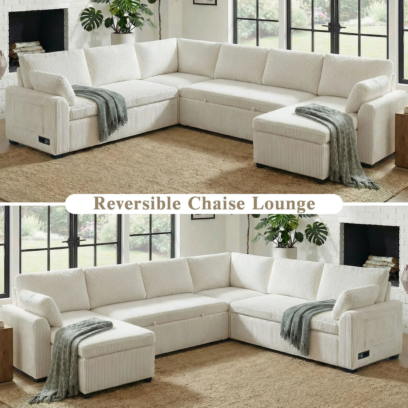 Convertible U-Shaped Sectional Sofa Bed With Reversible Chaise by HouseOfZazla