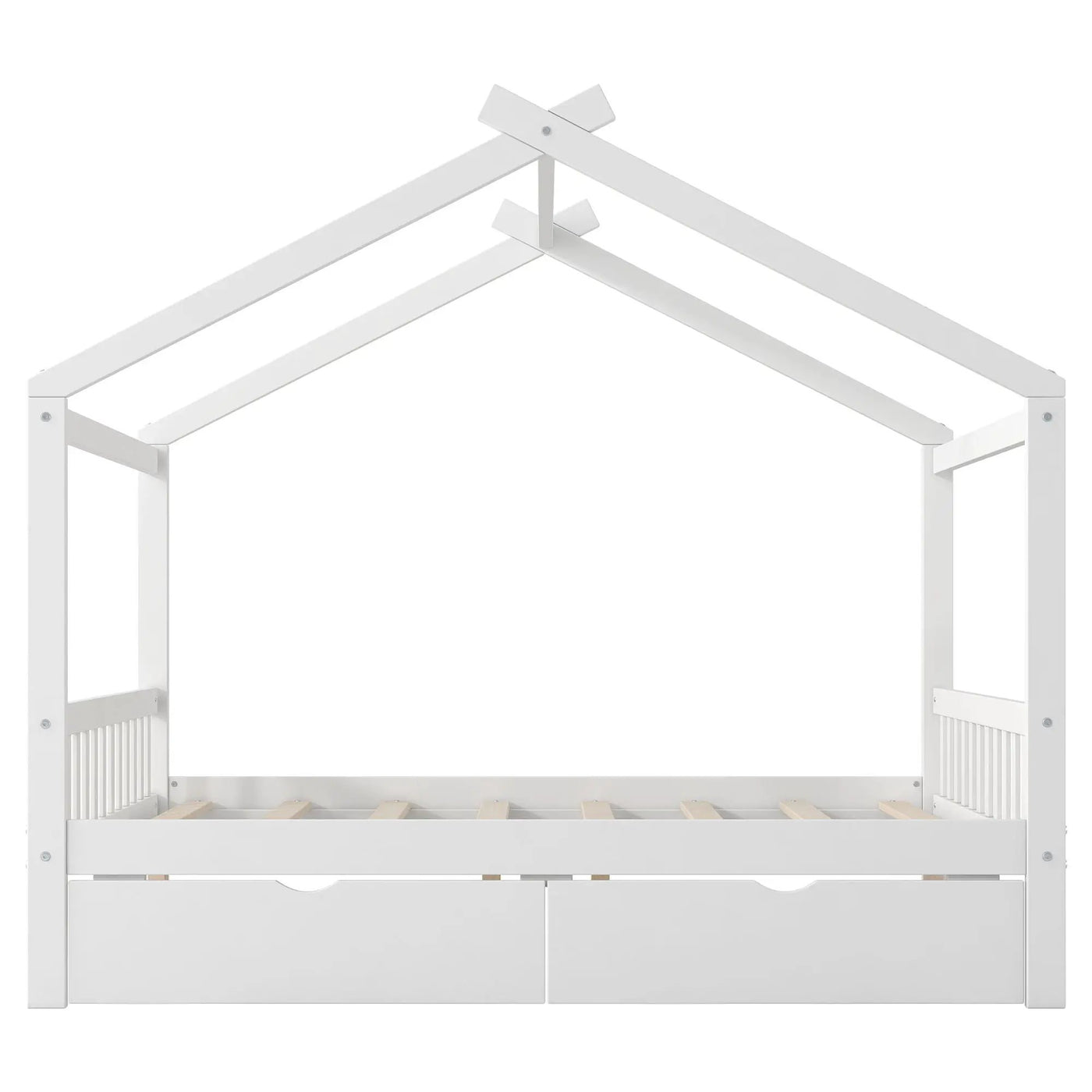 House Style Platform Bed With Headboard, Footboard, 2 Drawers, And Roof Design by HouseOfZazla