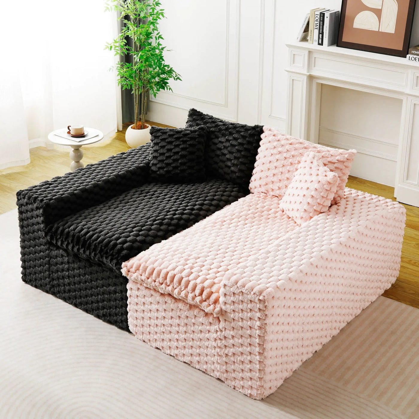 Multifunctional Sofa Pink Black, Fits 4 People by HouseOfZazla