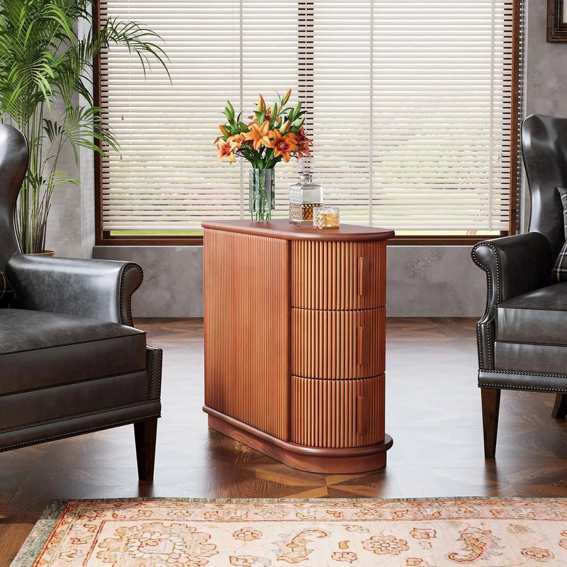 3 Drawer End Table, Semi Oval For Living Classic Accent Furniture - Walnut by HouseOfZazla