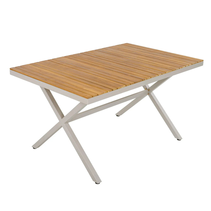 Outdoor 7-Piece Dining Set - Rectangular Teak Wood Table + 6 Wicker Chairs by HouseOfZazla