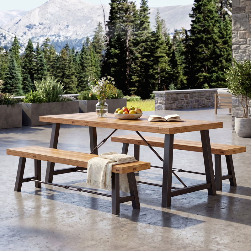 Catriona 3 Piece Wood Outdoor Dining Set - Teak by HouseOfZazla