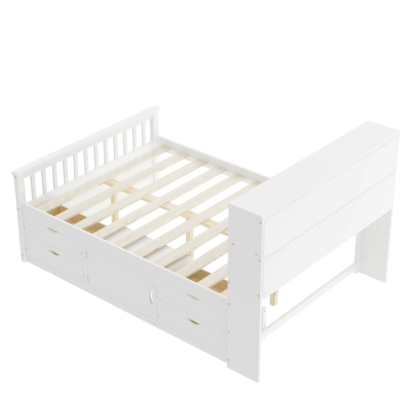 Captain Platform Bed Frame With Bookcase Headboard, 4 Drawers, Storage Shelves by HouseOfZazla