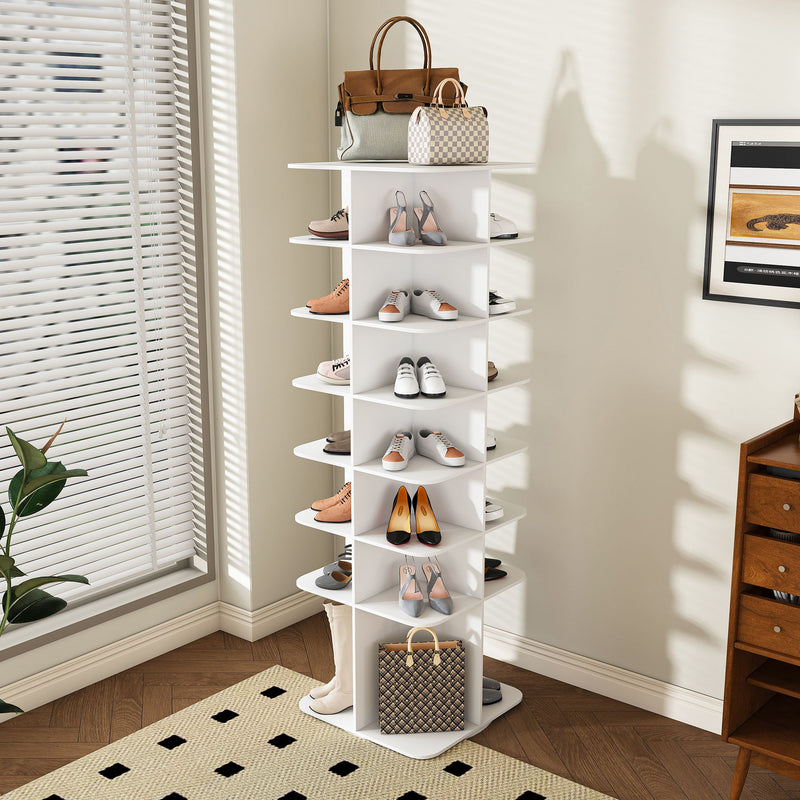7 Tier Square Rotating Shoe Rack Tower With 360° Spinning Organizer - White by HouseOfZazla