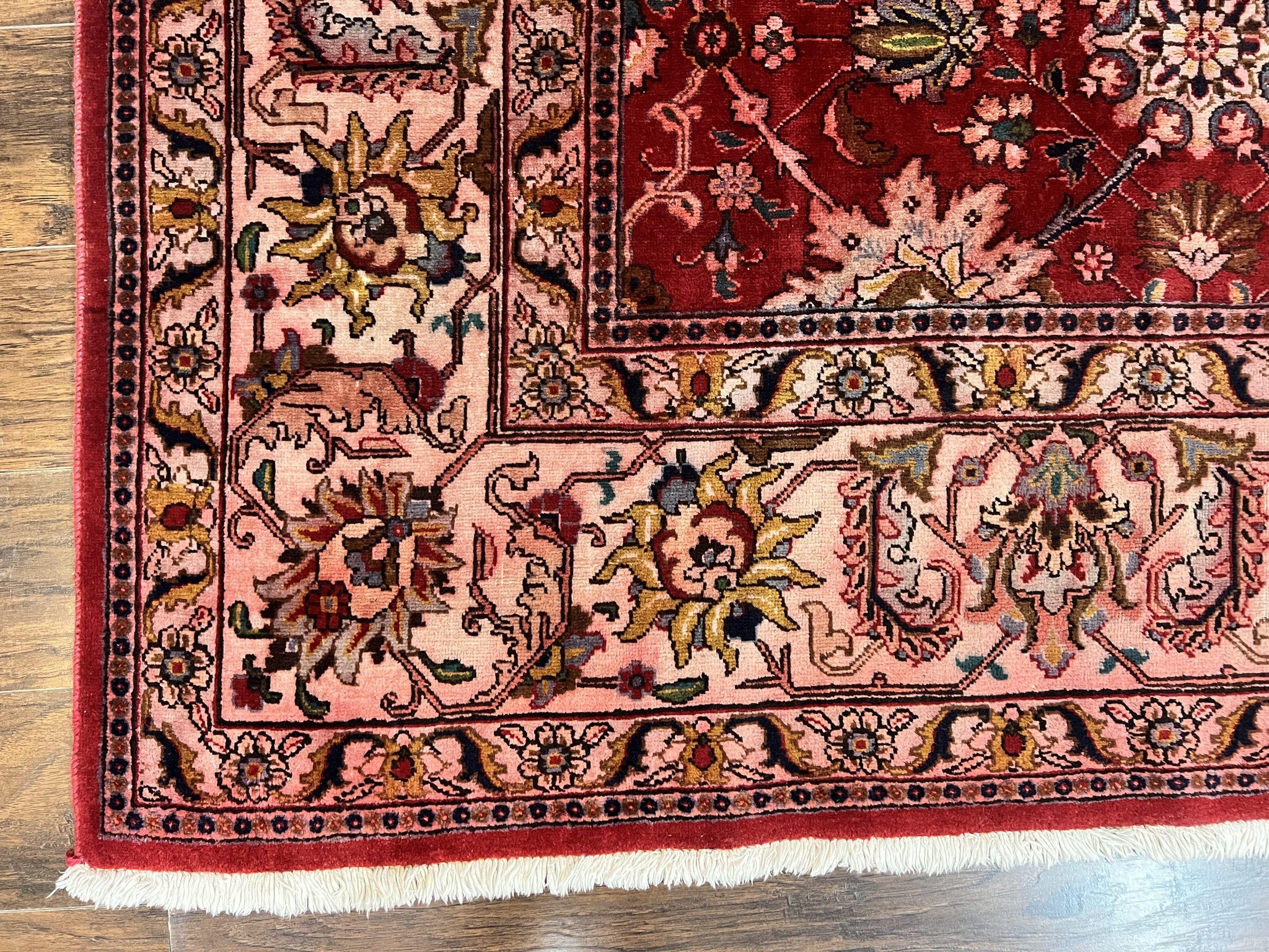 Persian Tabriz Rug 10x12, Floral Allover, Handmade Vintage Wool Carpet, Red and Cream by Jewel Rugs
