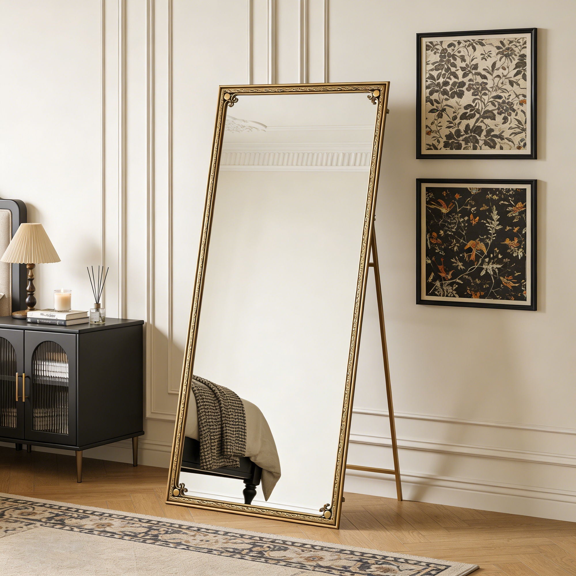 Full Length Mirror With Stand, Floor Standing Dressing - Antique Gold by HouseOfZazla