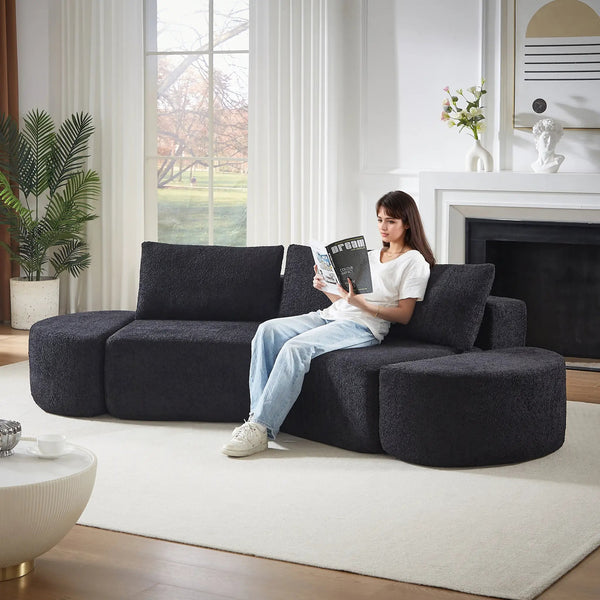 106.3-Inch V-Shaped Modular Sofa Set in Chenille Fabric, photo 2 of 10