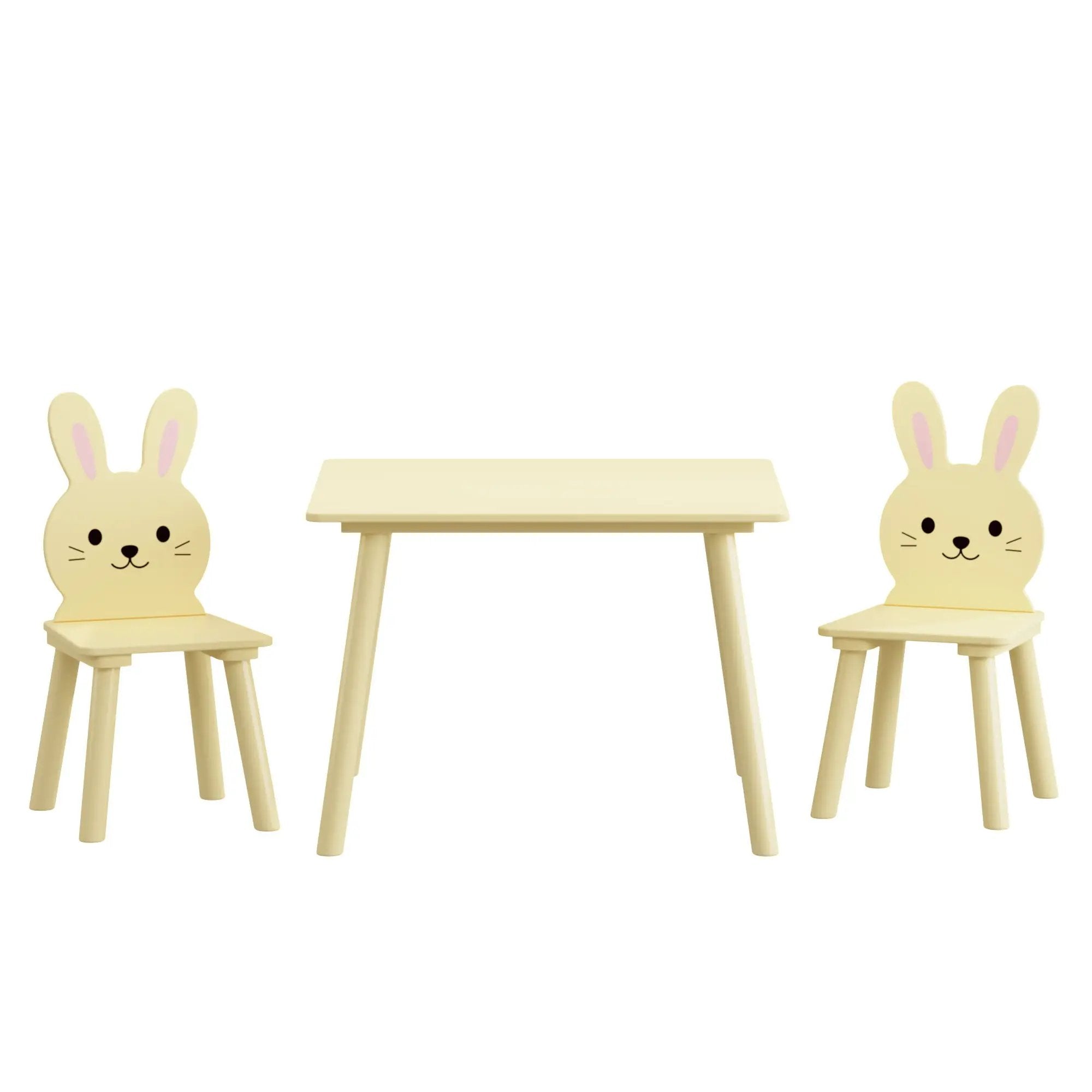 Table And Chair Set With 2 Bunny Chairs, Children's Activity Table For Toddlers, Cute Animal Design - Yellow by Unique Piece Furniture