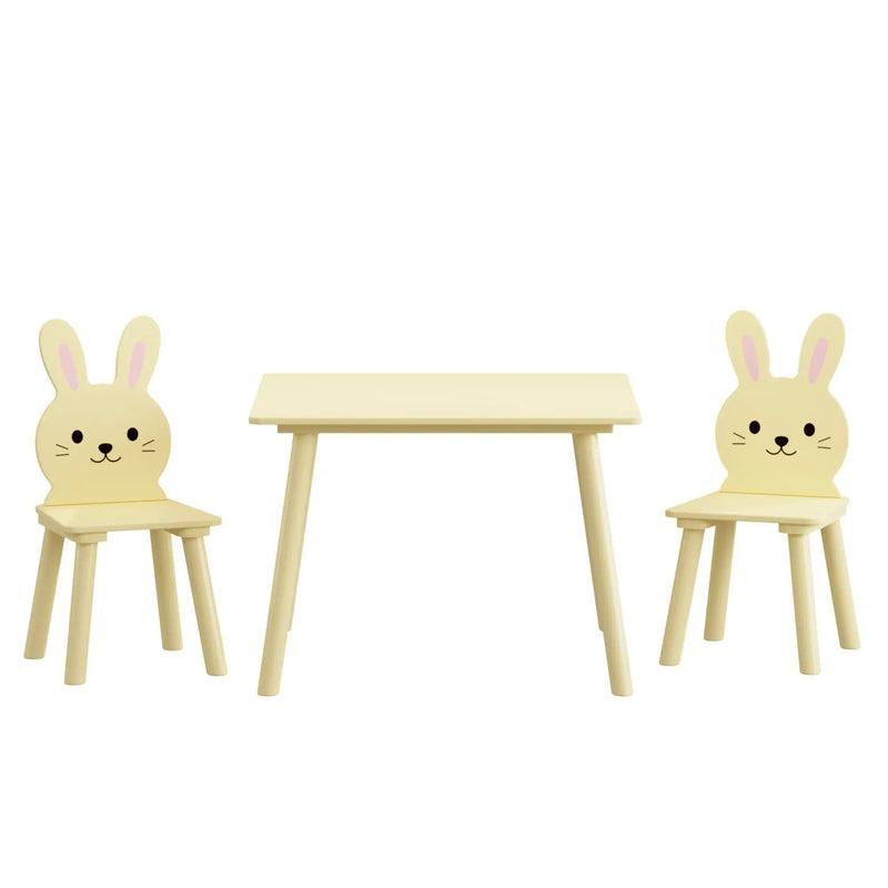 Table And Chair Set With 2 Bunny Chairs, Children's Activity Table For Toddlers, Cute Animal Design - Yellow by Unique Piece Furniture