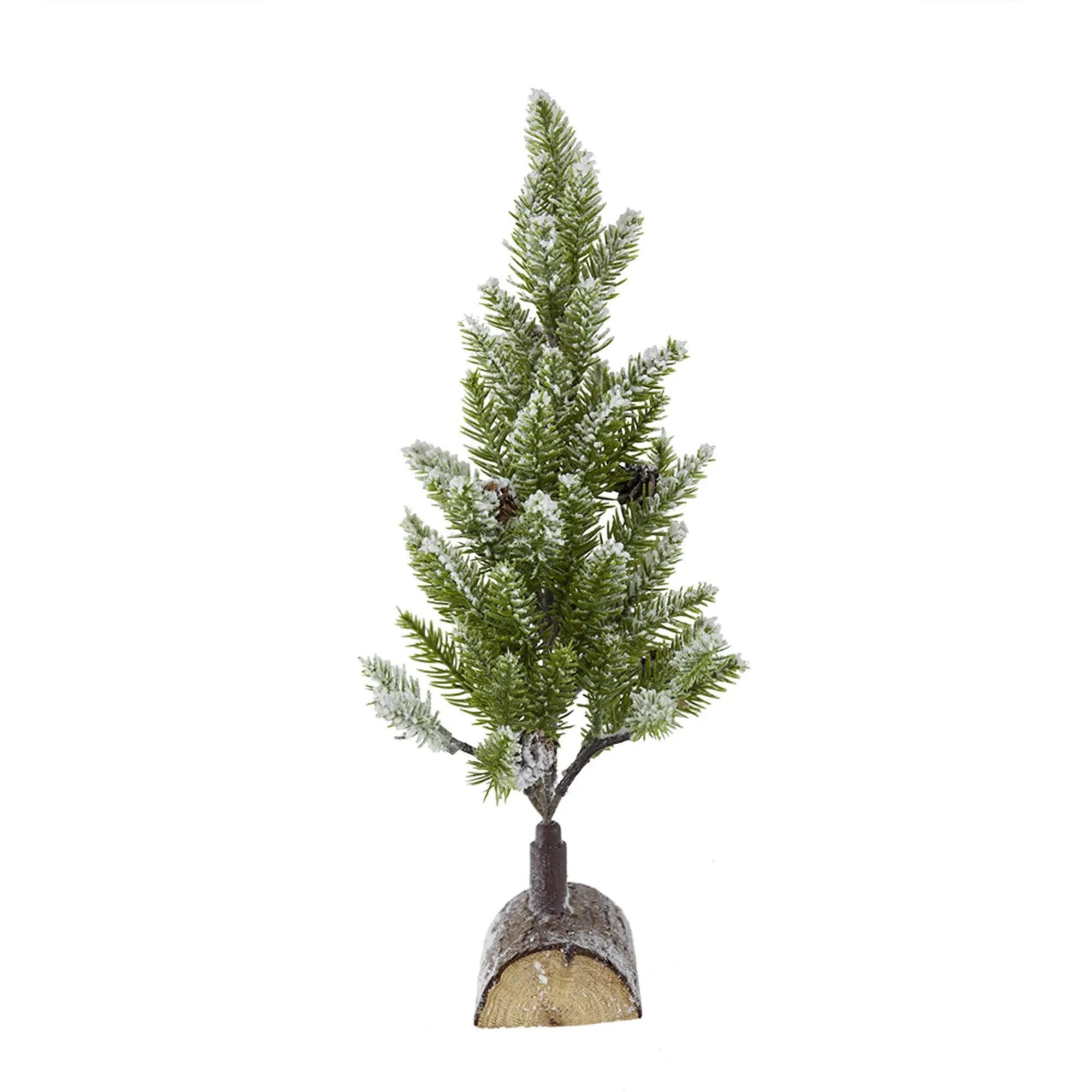 Set of 2, 13.5" Christmas PVC Tree On Wood Base With Snow by HouseOfZazla