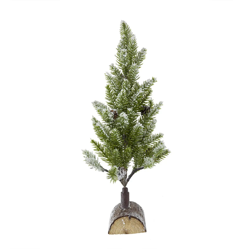 Set of 2, 13.5" Christmas PVC Tree On Wood Base With Snow by HouseOfZazla