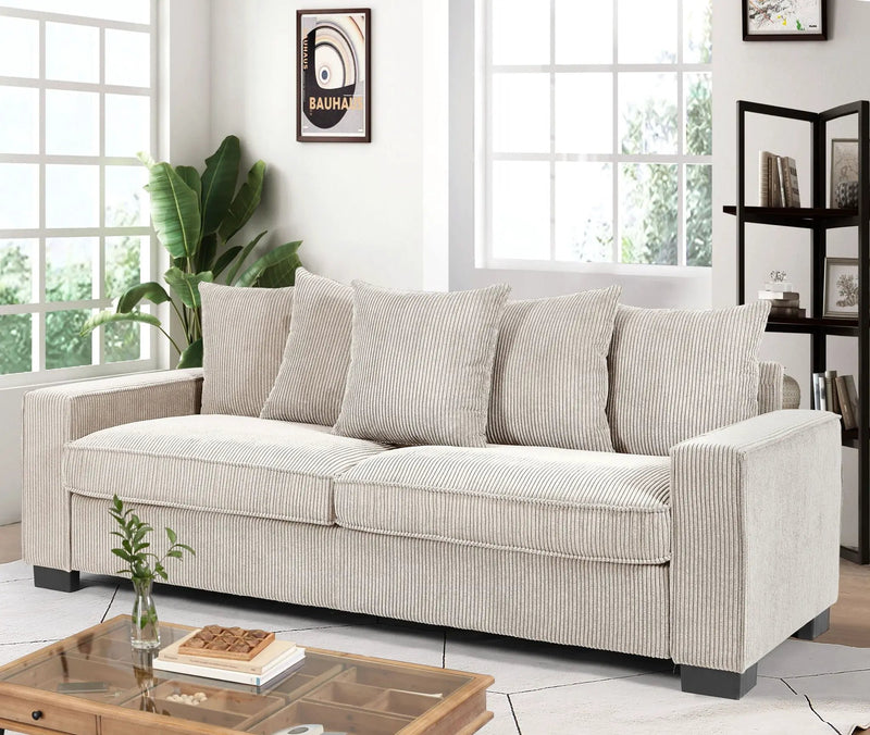 Luxe Sofa With 5 Matching Toss Pillows, Sleek Design, Spacious And Comfortable 3 Seater Couch by HouseOfZazla