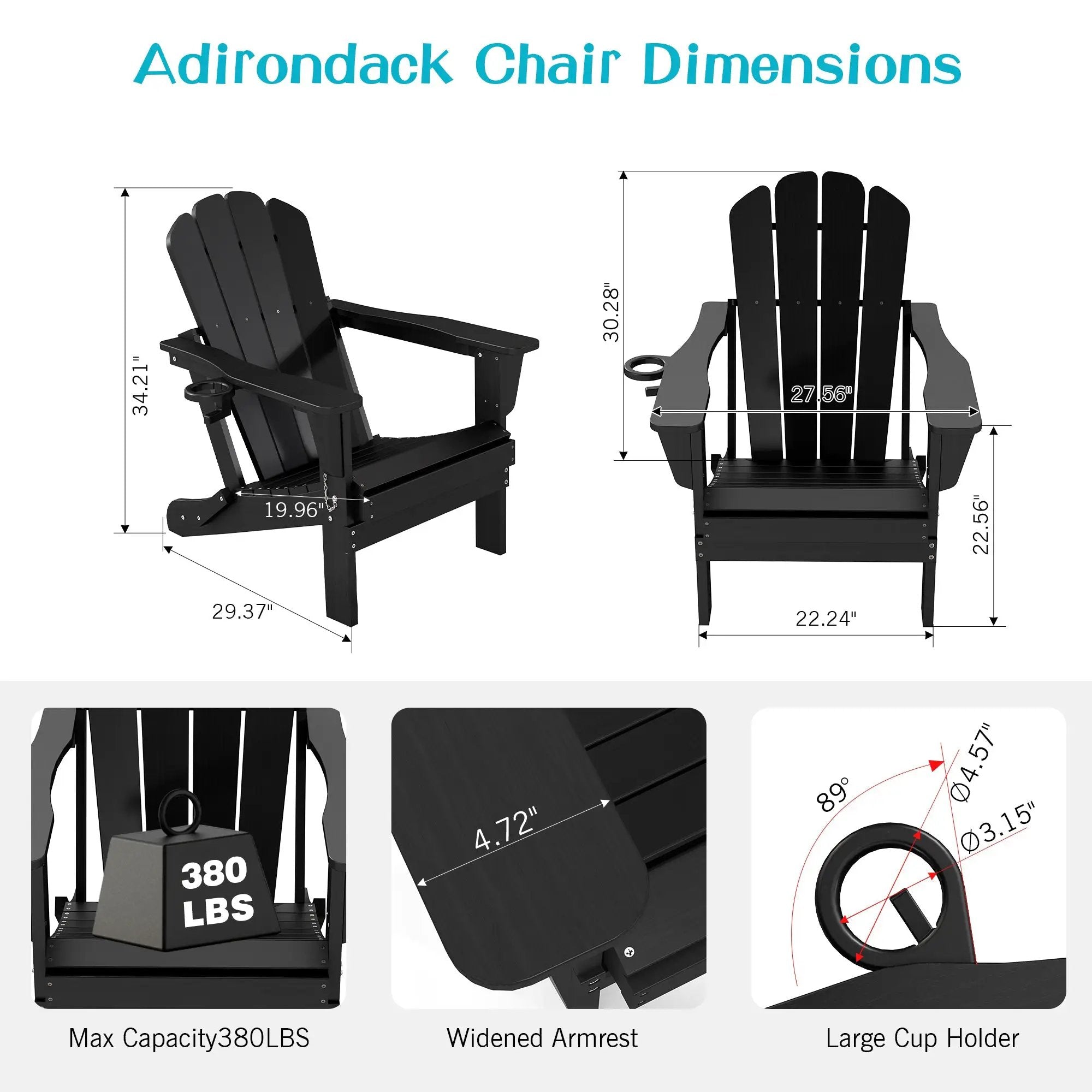 Adirondack Chairs Set of 2, Plastic HDPE Folding Outdoor Chairs with Cup Holder by HouseOfZazla