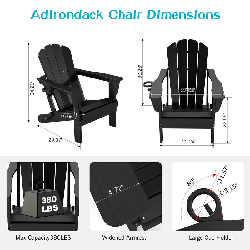 Adirondack Chairs Set of 2, Plastic HDPE Folding Outdoor Chairs with Cup Holder by HouseOfZazla