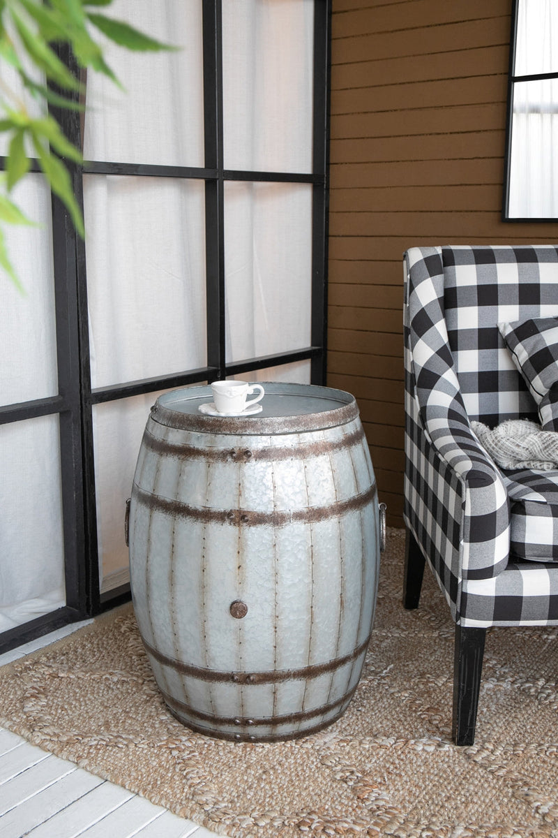 Galvanized Drum Side Table with Removable Lid - Gray