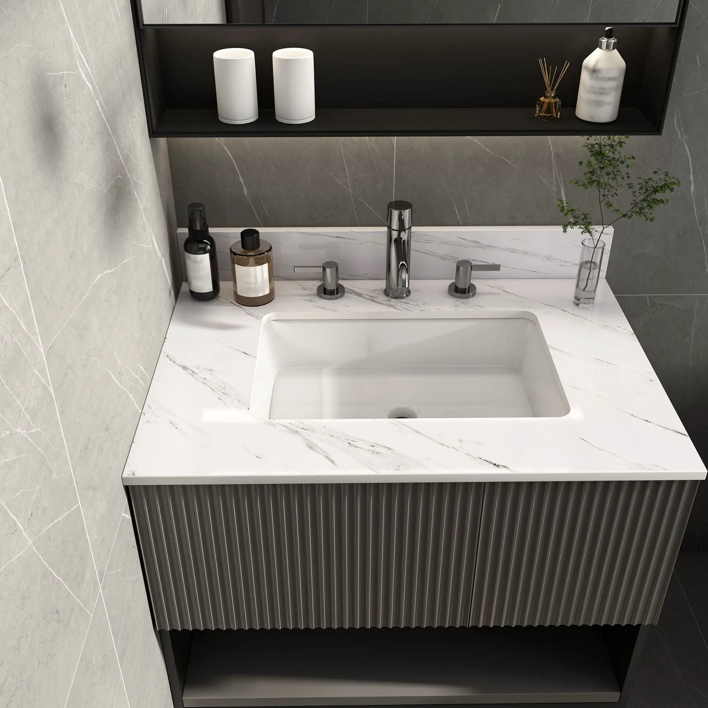 Bianco Carrara Venato Elegant Marble Vanity Top, Bathroom Vanity With Undermount Sink, Sintered Stone by HouseOfZazla