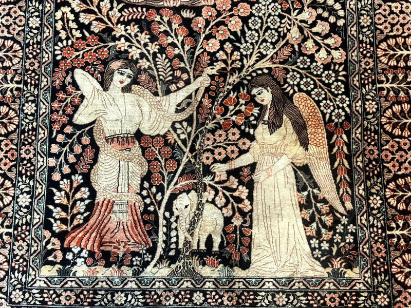 Stunning Sino Persian Pictorial Rug 2.7 x 4, Garden of Eden Adam & Eve Tree of Life Design, Extremely Fine 580 KPSI, Masterpiece by Jewel Rugs