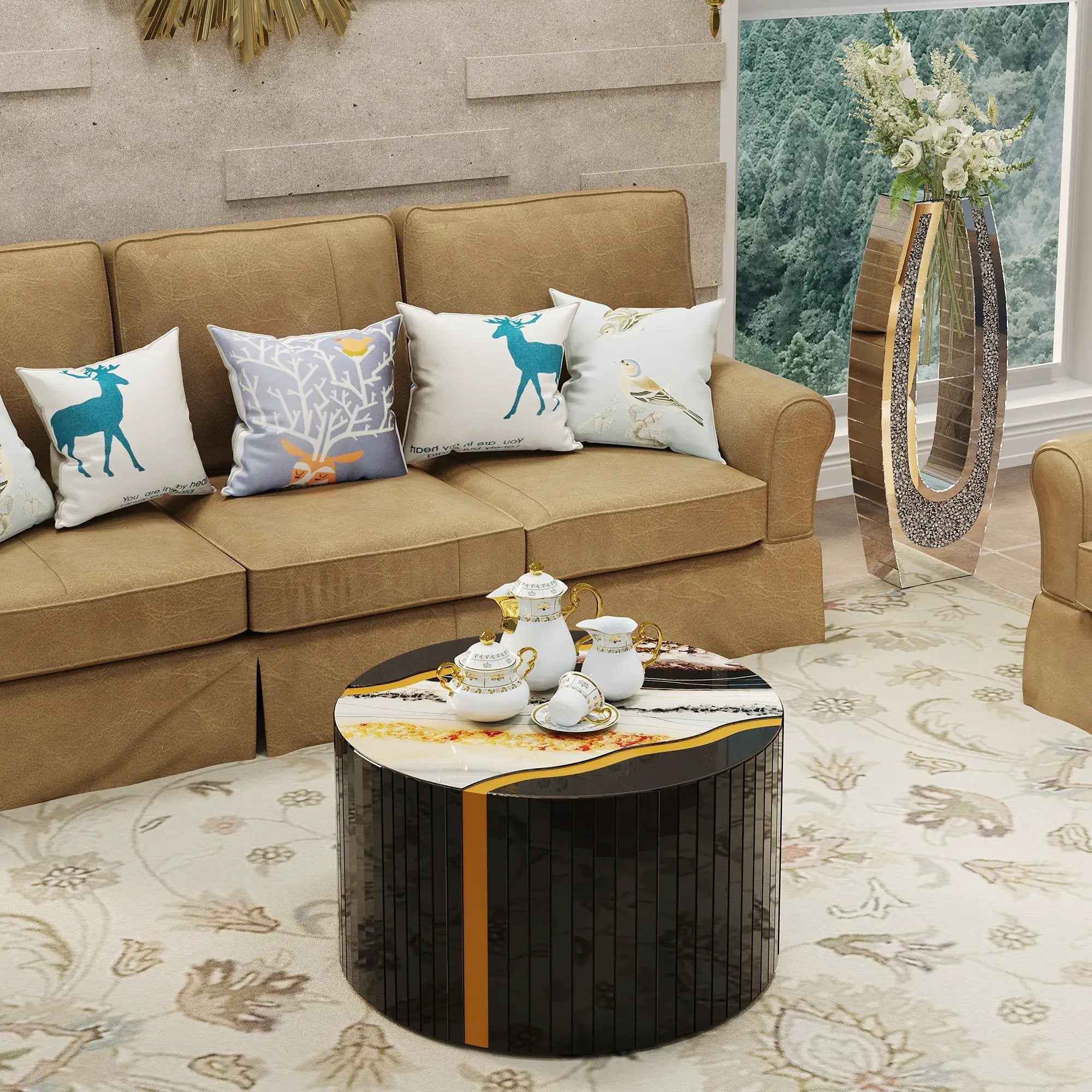 Modern Round Coffee Table with Glass Top by HouseOfZazla