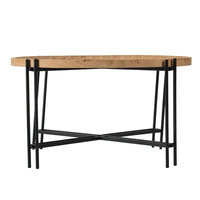 Farmhouse Round Wooden Round Coffee Table With Metal Legs - Black / Brown by HouseOfZazla