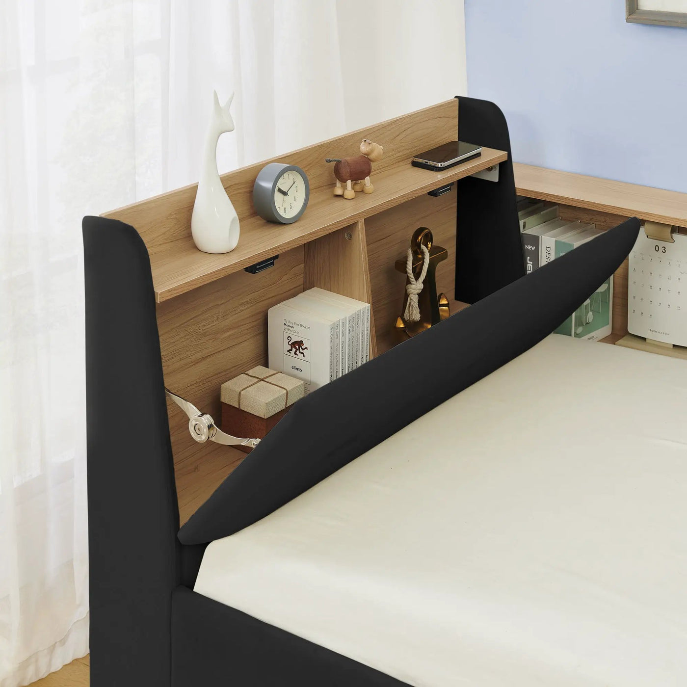 Upholstered Daybed With Storage Headboard, Wireless Charging, LED Lights by HouseOfZazla